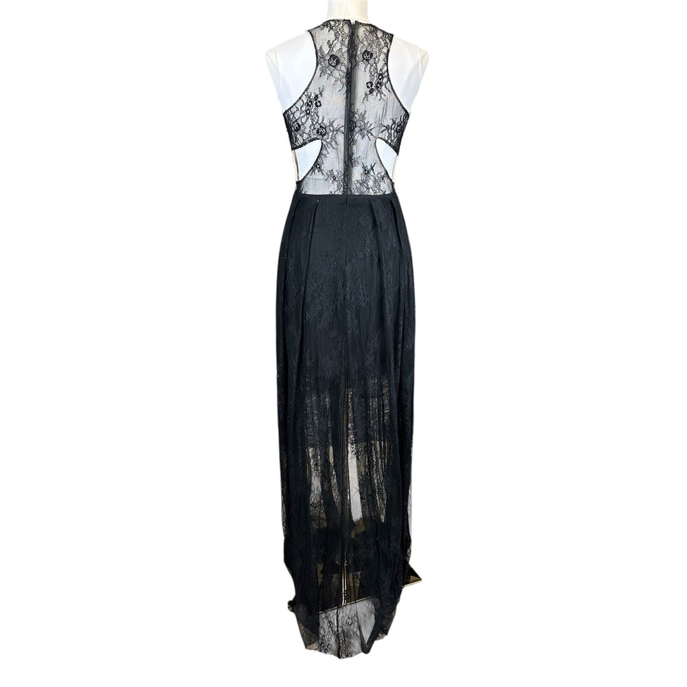 JS Collection Black Lace Maxi Dress‎ Sheer Skirt High Slit Racerback Cutout Gown - Picture 7 of 10